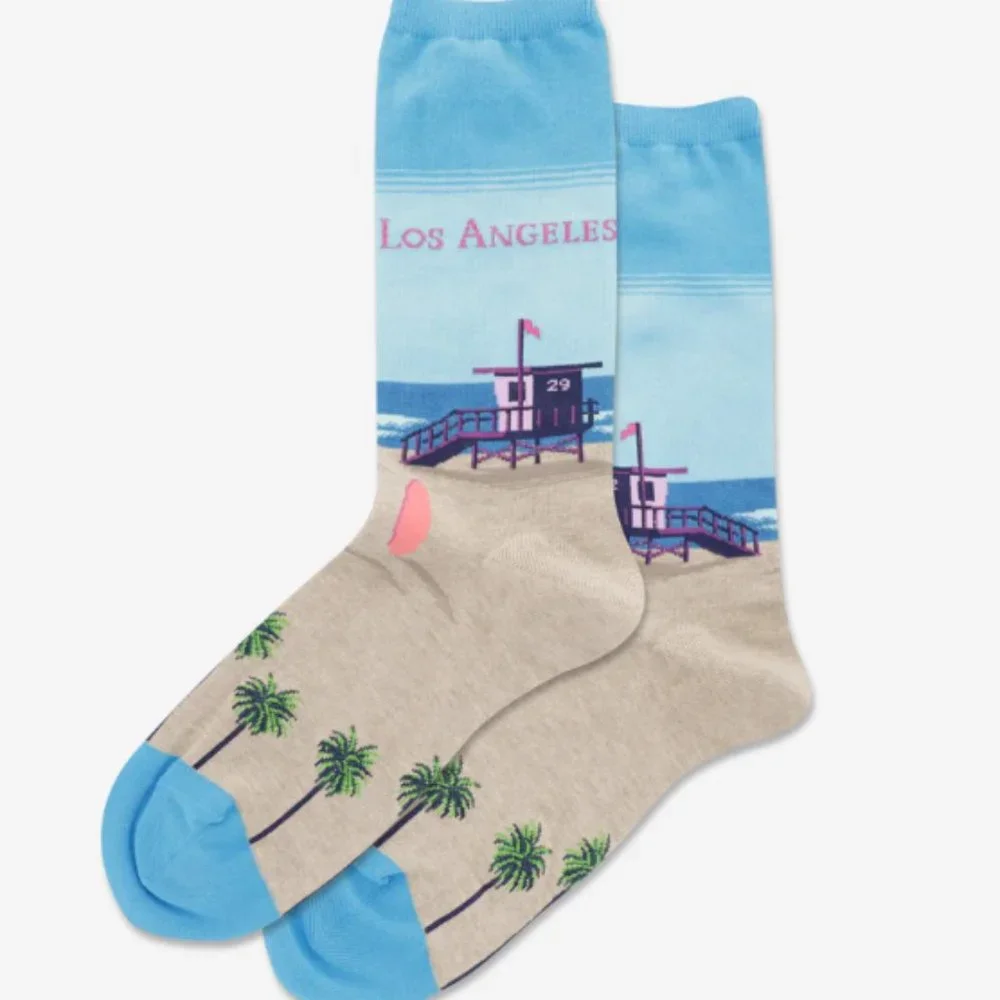 HOTSOX Women's Los Angeles California Crew Socks - Beach Themed